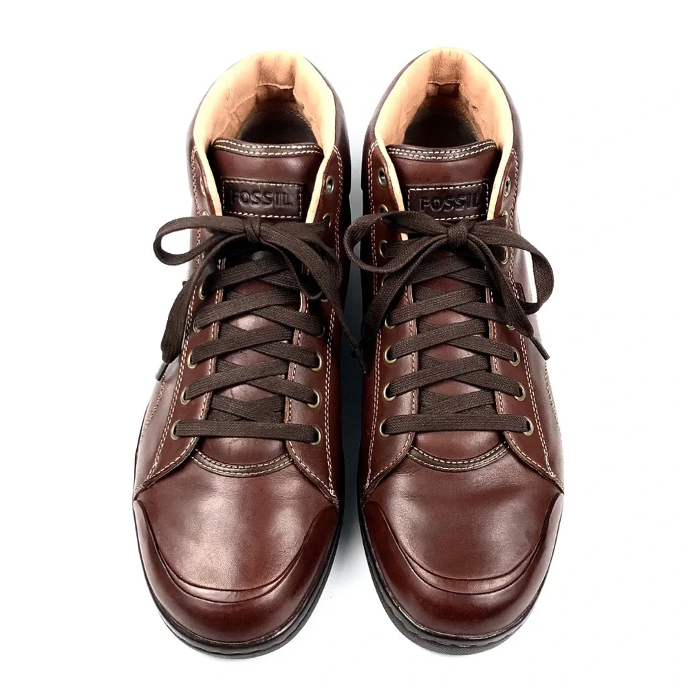 Fossil Mens Brown Leather Lace Up Boot Shoe Sz 12M